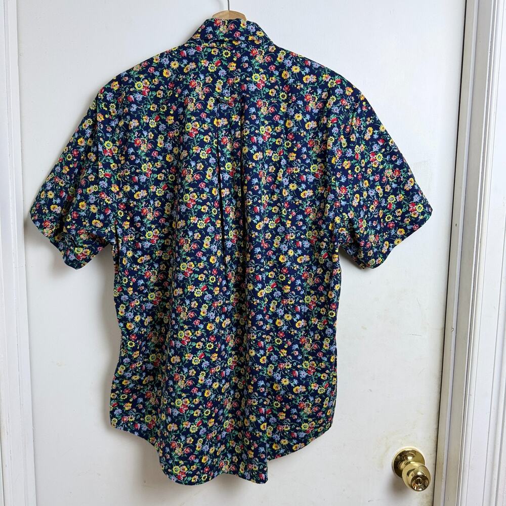 Lands End Mens Sz Large Blue Floral Camp Shirt Oeko Tex Dadcore Vacation Preppy - Picture 2 of 8